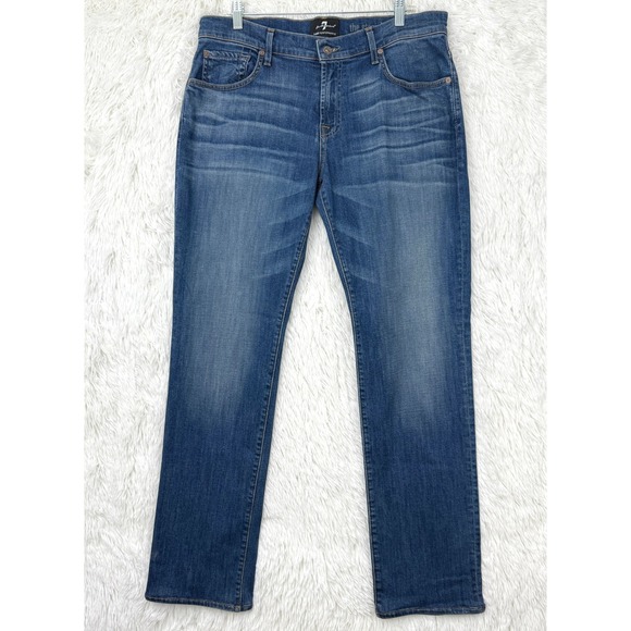 7 For All Mankind The Straight Jeans Mens 34 Blue Denim Classic Western Designer - Picture 1 of 15